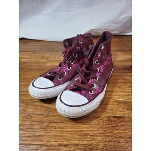 US Size 5 Burgandy Red Floral Roses Converse All Star Hightop